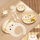 Set 7 Piese Hranire Bebelusi si Copii, Vivimall, din Silicon, fara BPA, de la 12 Luni, Model Pisicuta, 30 x 25 x 6 cm, Bej - vivimall.ro