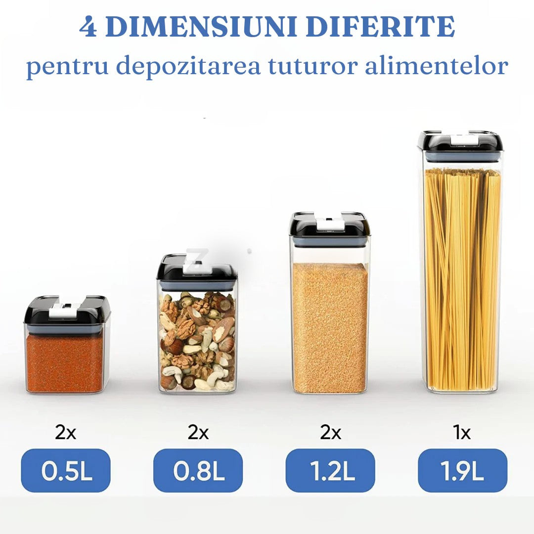 Set 7 Recipiente Organizare Alimente, Inchidere Etansa, Etichete Reutilizabile, Cupe Masurare, 4 Dimensiuni Diferite, Din Plastic Dur, Transparent - vivimall.ro