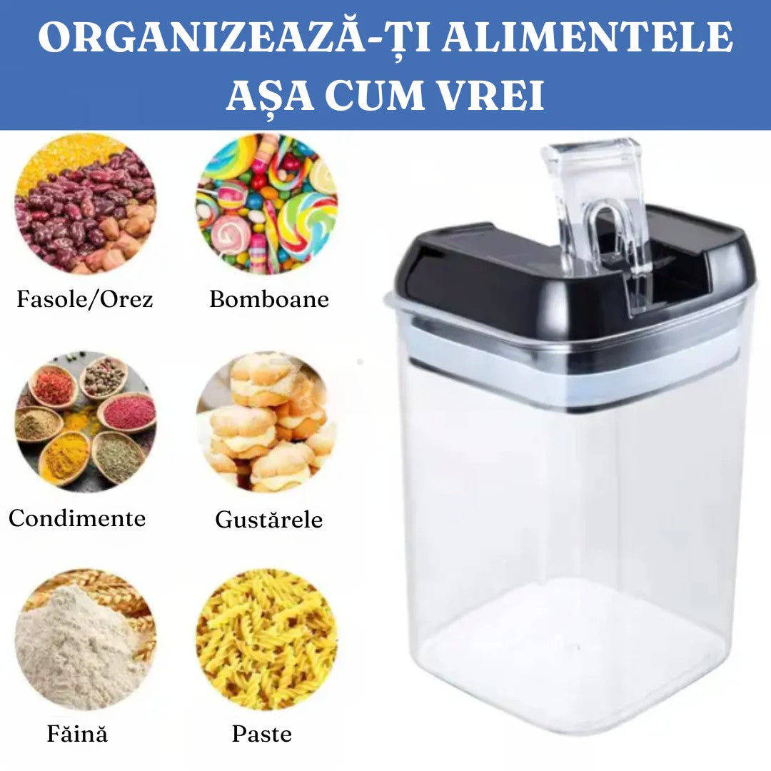 Set 7 Recipiente Organizare Alimente, Inchidere Etansa, Etichete Reutilizabile, Cupe Masurare, 4 Dimensiuni Diferite, Din Plastic Dur, Transparent - vivimall.ro