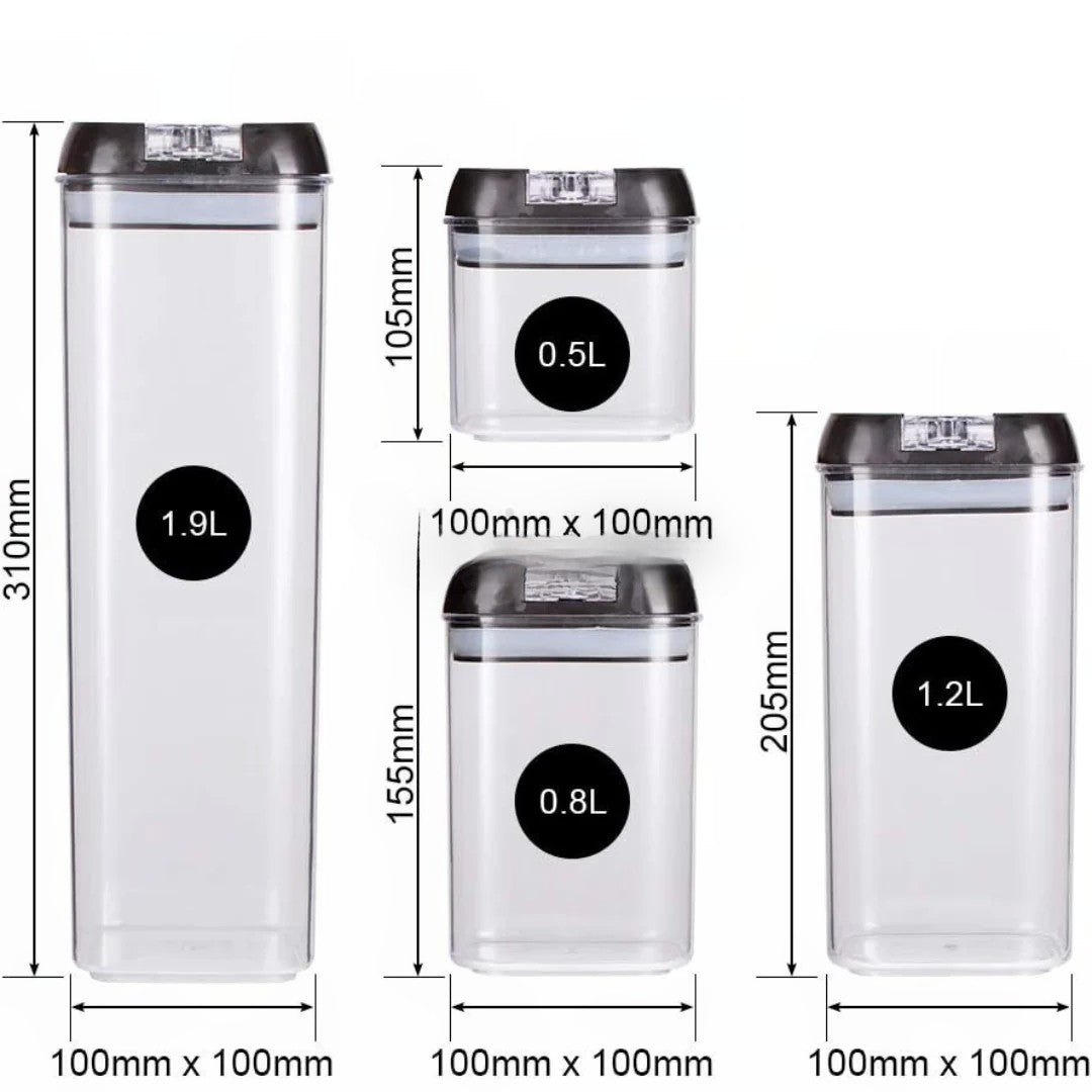 Set 7 Recipiente Organizare Alimente, Inchidere Etansa, Etichete Reutilizabile, Cupe Masurare, 4 Dimensiuni Diferite, Din Plastic Dur, Transparent - vivimall.ro