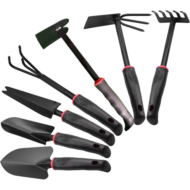 Set 7 Unelte de Gradina Vivimall, pentru Plantare Prelucrare Sol si Ingrijire Plante, Material PVC si cardboard, 31.5 x 8 cm, negru - vivimall.ro