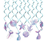 Set 8 Decoratiuni pentru Petrecere Sirena, Vivimall, Colectia Mermaid, Panglici Incluse, Multicolor - vivimall.ro