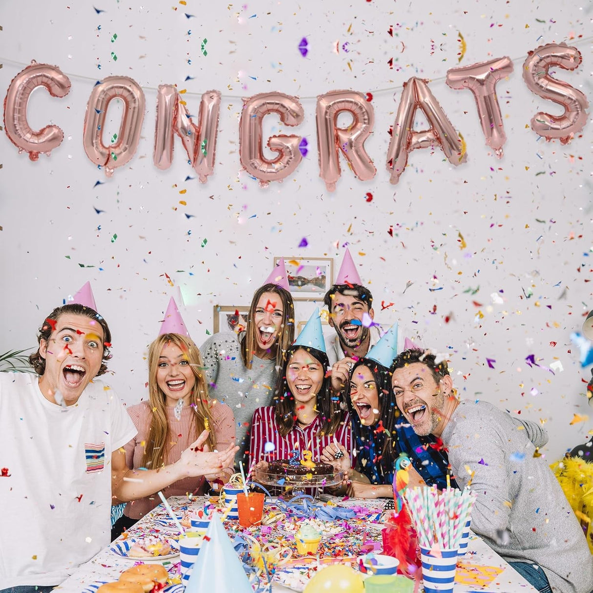 Set 8 Baloane din Folie Metalizata, Vivimall, Model Scris Congrats, Litere de 40 cm, Tema Absolvire, Baloane Party, Ambalaj Individual, Pai Inclus, Umflare cu Aer sau Heliu, Roz - vivimall.ro