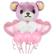 Set Baloane Aniversare, Vivimall, set din 8 bucati, 1 bucata urs mare, 2 inimi folie,5 simple din latex Baby Girl, 60 cm Roz - vivimall.ro