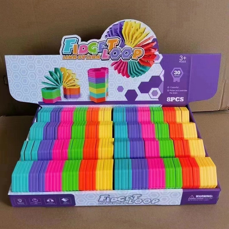 Puzzle pentru copii, Vivimall, fidget loop, functie stivuire, bucle, decompresie, curcubeu, 20 cm - vivimall.ro