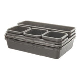 Set 8 cutii depozitare, pentru sertar, cosmetice, ustensile bucatarie, textile, plastic, gri, Vivimall, 23.5 x 16 cm - vivimall.ro