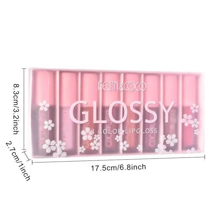 Set 8 Lip Gloss, nunate rose, nude, glosy, cutie dreptunghiulara, 8.3 x 17.5 x 2.7 cm, 181.5 g, multicolor - vivimall.ro