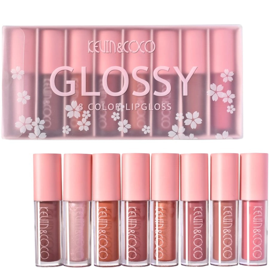 Set 8 Lip Gloss, nunate rose, nude, glosy, cutie dreptunghiulara, 8.3 x 17.5 x 2.7 cm, 181.5 g, multicolor - vivimall.ro