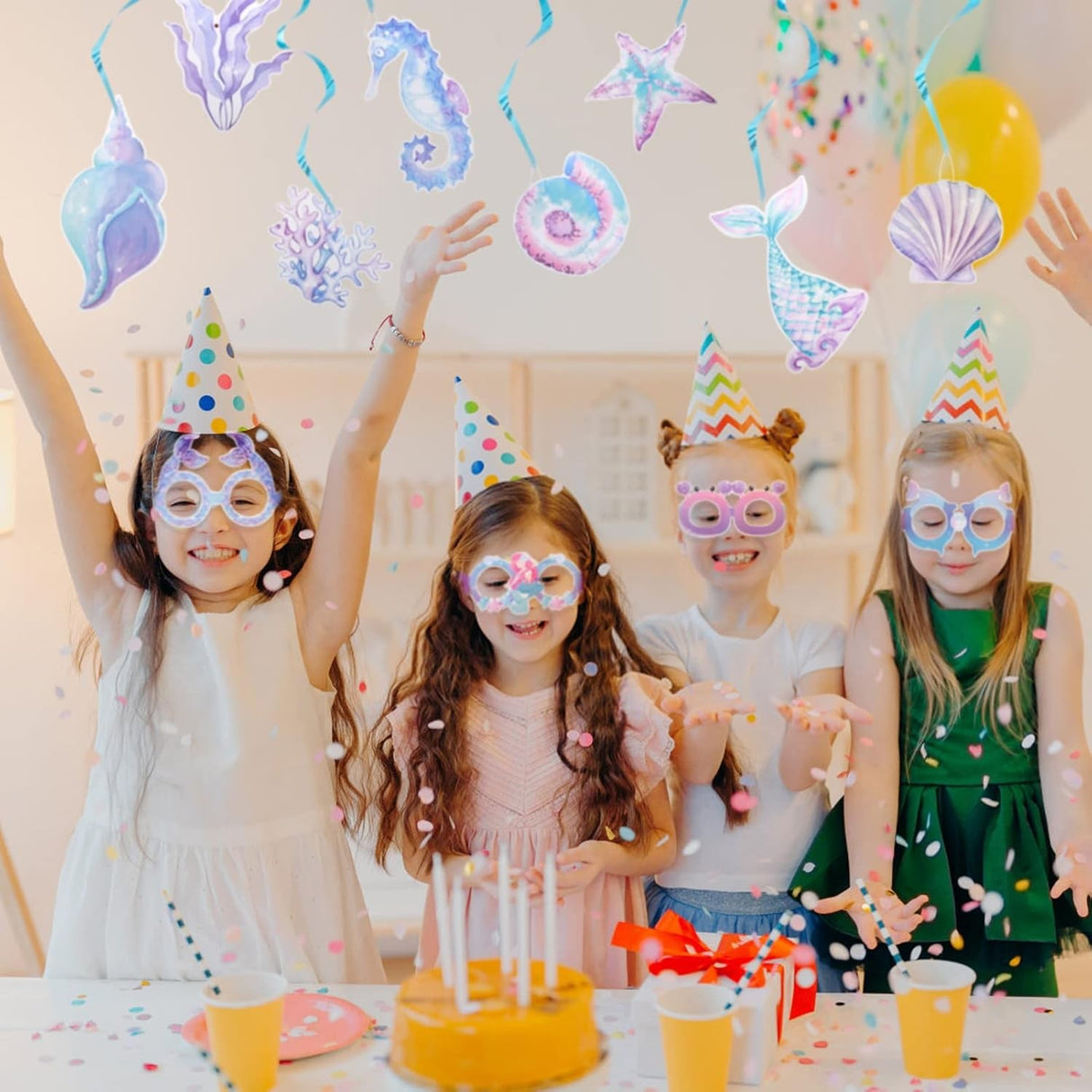 Set 8 Perechi de Ochelari Sirena, Vivimall, Colectia Mermaid, Multicolor - vivimall.ro