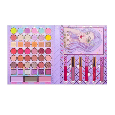 Set 8 Produse de Machiaj, KEVIN & COCO, Violet Fairy, 51 culori, 19.5 x 24.5 x 2.5 cm - vivimall.ro