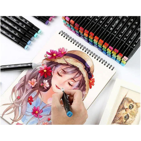 Set 80 Markere Duble, Vivimall, pe Baza de Alcool, Geanta Impermeabila Inclusa, Culori Numerotate, 17 x 17.5 x 13.7 cm, Multicolor - vivimall.ro