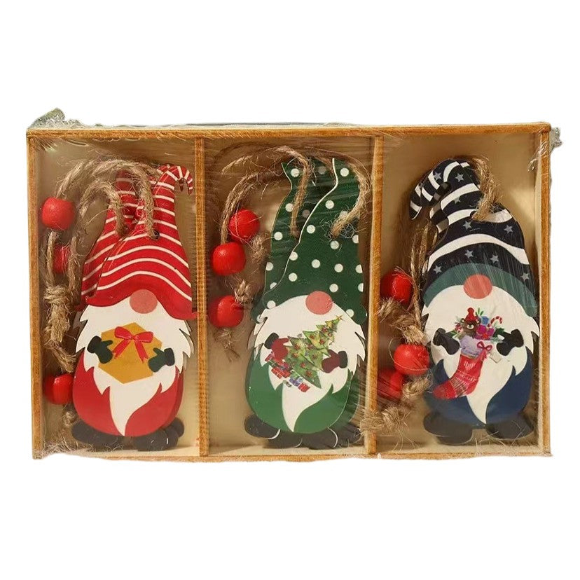 Set 9 Decoratiuni de Craciun din Lemn, Vivimall, cu Snur pentru Agatare in Brad, 3 Modele Mos Craciun Diferite Dimensiuni, Multicolor - vivimall.ro