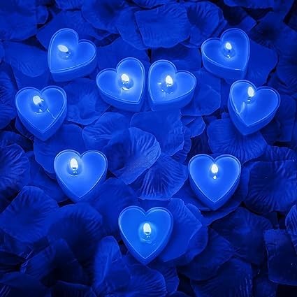 Set 9 Lumanari in Forma de Inima, Vivimall, pentru Ziua Indragostitilor, Aroma Tropicala, Ardere 3.5 h, din Parafina, 4 x 2 cm, Albastru - vivimall.ro