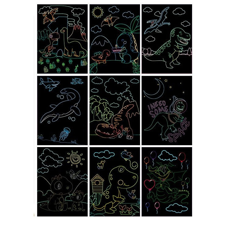 Set 9 Planse Razuibile, Scratch Artcards, +3 Ani, De Razuit Si De Colorat, 19 X 14 Cm, Model Dinozauri, Multicolor - vivimall.ro