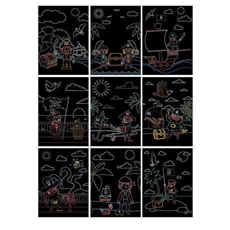 Set 9 Planse Razuibile, Scratch Artcards, +3 Ani, De Razuit Si De Colorat, 19 X 14 Cm, Model Pirati, Multicolor - vivimall.ro