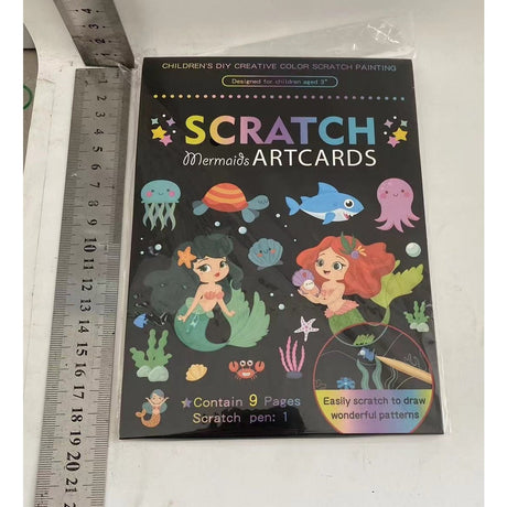 Set 9 Planse Razuibile, Vivimall, Scratch ArtCards, +3 Ani, de Razuit si de Colorat, 19 x 14 cm, Model Sirene, Multicolor - vivimall.ro