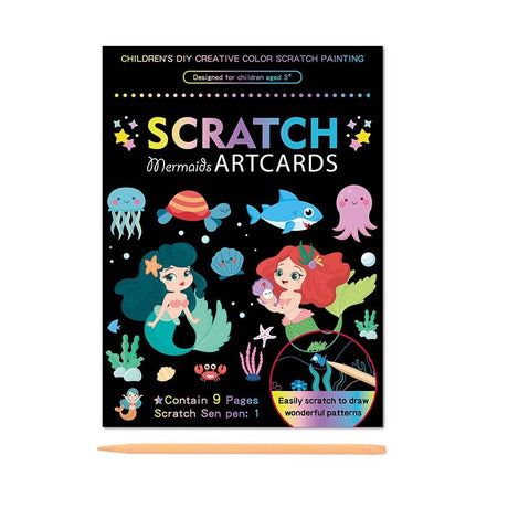 Set 9 Planse Razuibile, Vivimall, Scratch ArtCards, +3 Ani, de Razuit si de Colorat, 19 x 14 cm, Model Sirene, Multicolor - vivimall.ro