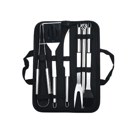 Set 9 Ustensile pentru Gratar, Vivimall, din Otel Inoxidabil, Geanta Oxford, Argintiu - vivimall.ro