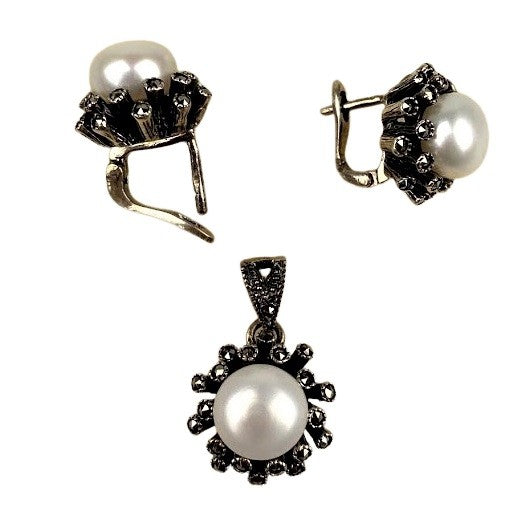 Set Argint 925 cu Perla si Marcasite - vivimall.ro