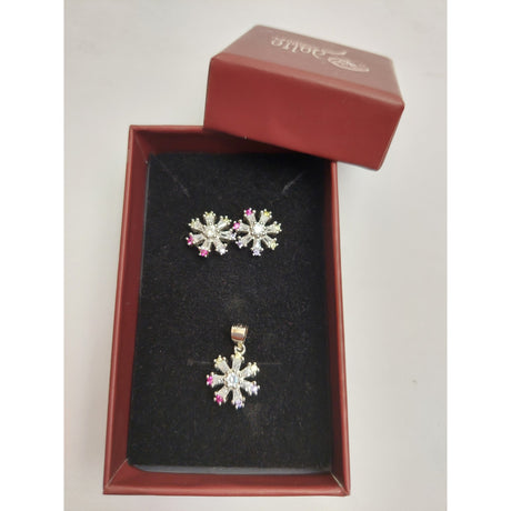 Set Argint 925 Floare cu Margini Colorate, Jolie Silver, 4.4g, 1.5 cm x 1.7 cm - vivimall.ro