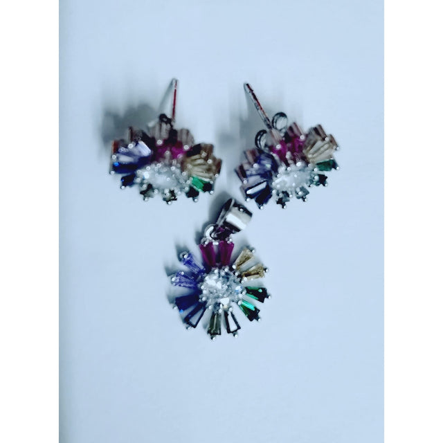 Set, Jolie Silver, Argint 925 Flori Multicolore cu Mijloc Alb Model 2 - vivimall.ro