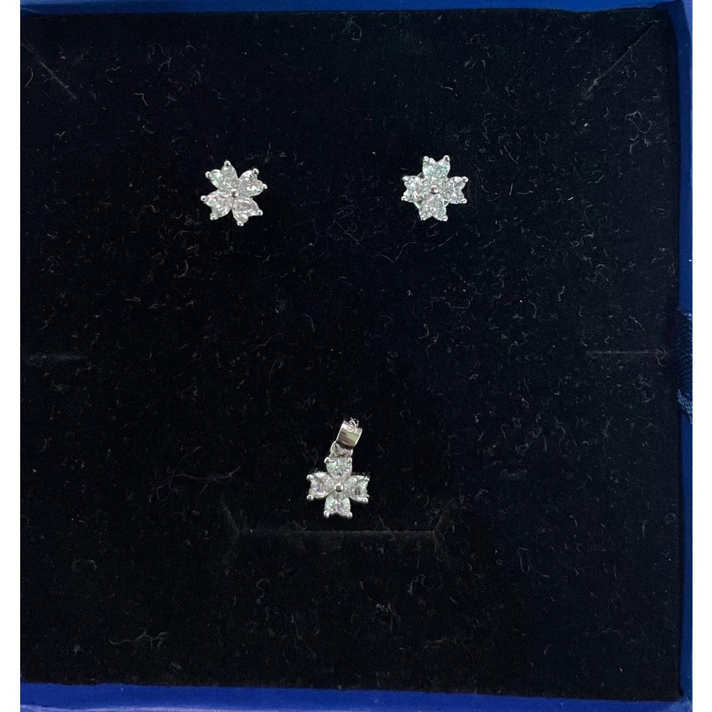 Set Argint 925, Jolie Silver, Floare 4 Petale Pietre Albe - vivimall.ro