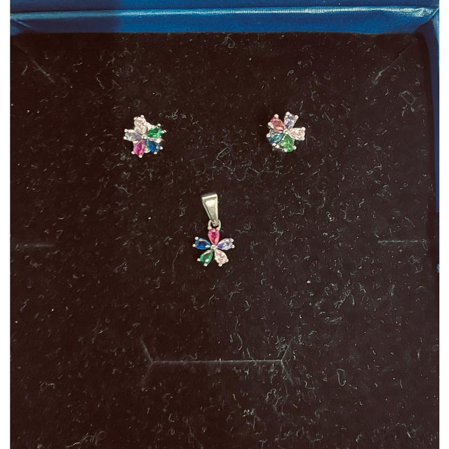 Set Argint 925, Jolie Silver, Floare 5 Petale Colorate - vivimall.ro