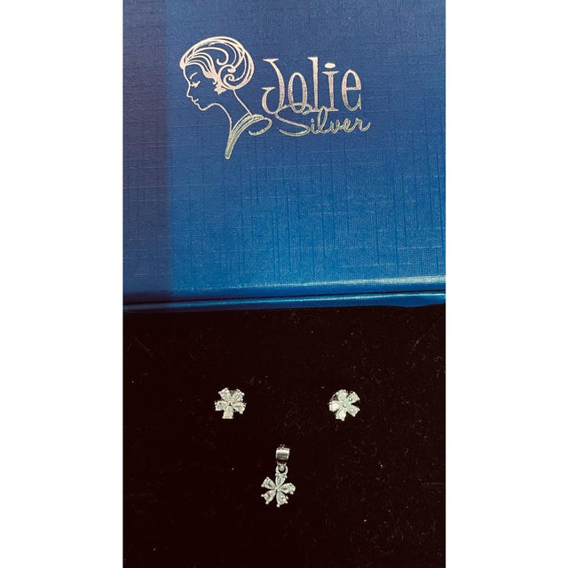 Set Argint 925, Jolie Silver, Floare 5 Petale Pietre Albe - vivimall.ro
