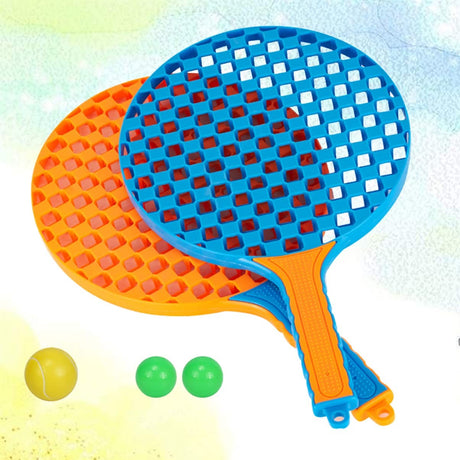 Set  Badminton pentru Copii, Vivimall, 2 Palete, 3 Mingi, Pentru Joaca si Antrenament, Albastru Portocaliu - vivimall.ro