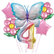 Set baloane aniversare cu numere, din folie de aluminiu, 6 piese, 2 flori, 2 stelute, 1 fluture, 1 cifra, Multicolor, Cifra 4 - vivimall.ro
