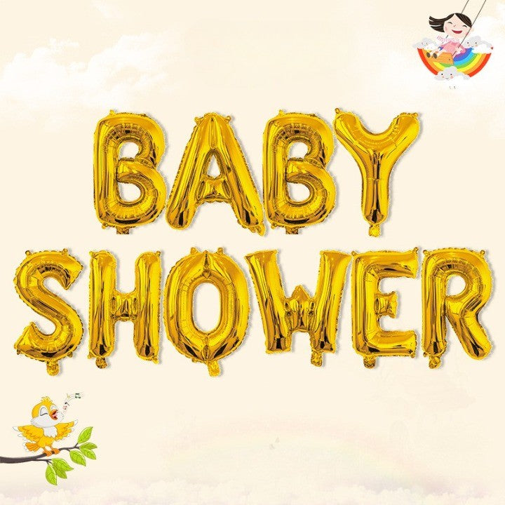 Set Baloane Din Folie Metalizata, Model Baby Shower, Litere De 40 Cm, Baloane Party, Ambalaj Individual, Pai, Ata Si Adeziv Incluse, Umflare Cu Aer Sau Heliu,