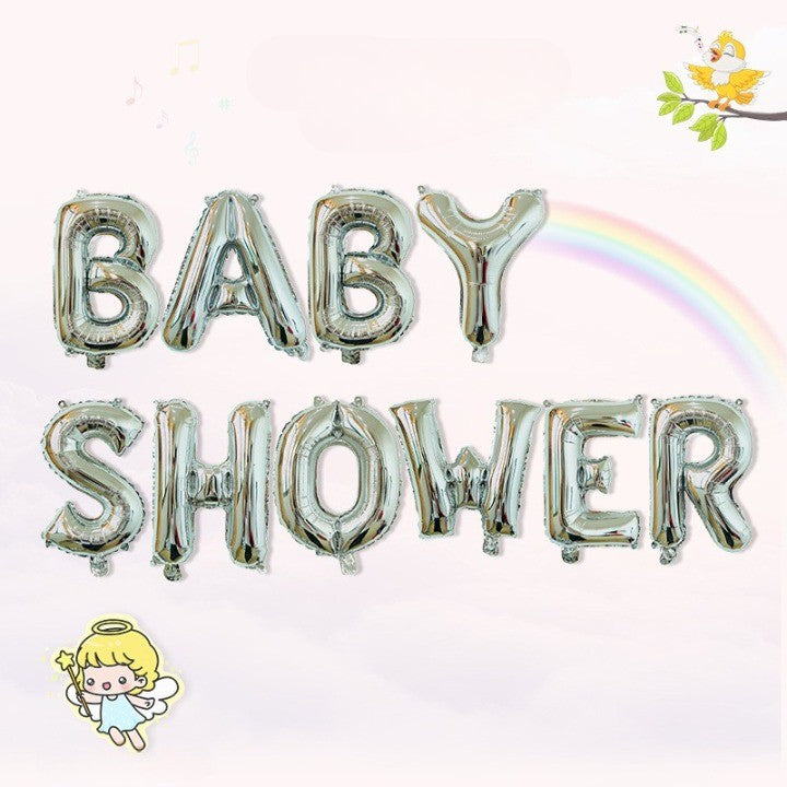 Set Baloane Din Folie Metalizata, Model Baby Shower, Litere De 40 Cm, Baloane Party, Ambalaj Individual, Pai, Ata Si Adeziv Incluse, Umflare Cu Aer Sau Heliu,