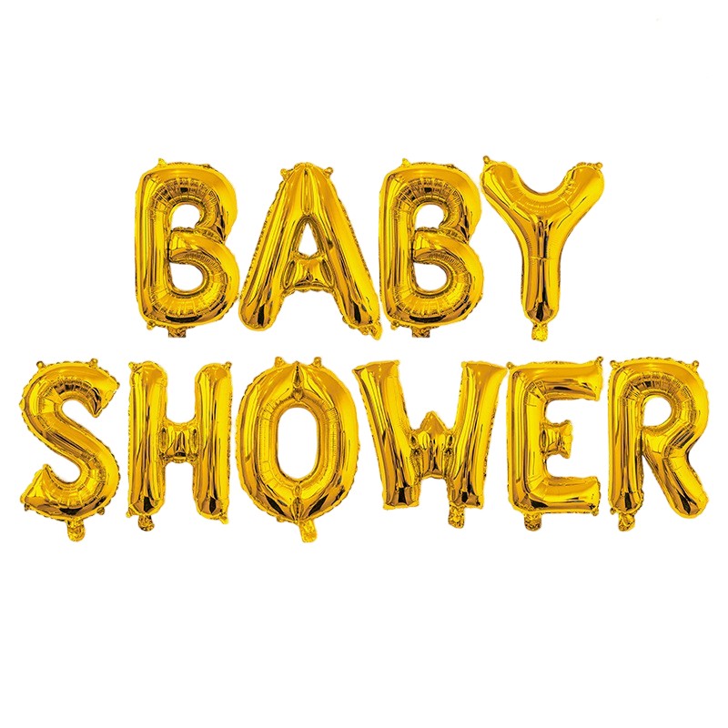 Set Baloane Din Folie Metalizata, Model Baby Shower, Litere De 40 Cm, Baloane Party, Ambalaj Individual, Pai, Ata Si Adeziv Incluse, Umflare Cu Aer Sau Heliu,