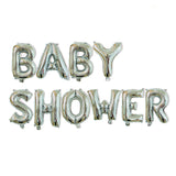 Set Baloane din Folie Metalizata, Vivimall, Model Baby Shower, Litere de 40 cm, Baloane Party, Ambalaj Individual, Pai, Ata si Adeziv Incluse, Umflare cu Aer sau Heliu, Argintiu - vivimall.ro