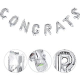 Set Baloane din Folie Metalizată, Vivimall, Model Congrats, Litere de 40 cm, Baloane Absolvire, Ambalaj Individual, Pai inclus, Umflare cu Aer sau Heliu, Argintiu - vivimall.ro