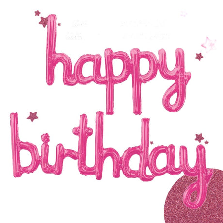 Set Baloane din Folie Metalizata, Vivimall, Model Happy Birthday, 45x85 cm, 45x124cm, Baloane Party, Ambalaj Individual, Pai Inclus, Umflare cu Aer sau Heliu, Roz - vivimall.ro