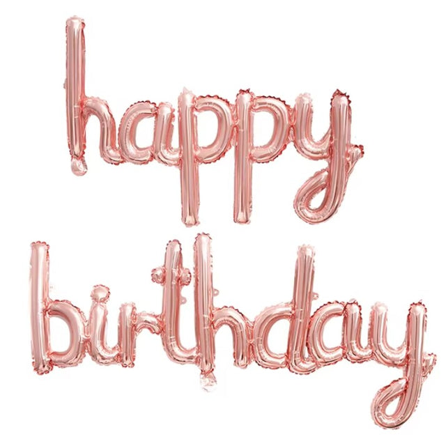 Set Baloane din Folie Metalizata, Vivimall, Model Happy Birthday, 45x85 cm, 45x124cm, Baloane Party, Ambalaj Individual, Pai Inclus, Umflare cu Aer sau Heliu, Roz Pal - vivimall.ro