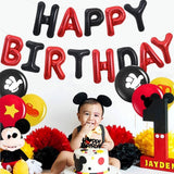 Set Baloane din Folie Metalizata, Vivimall, Model Happy Birthday, Litere de 40 cm, Baloane Party, Ambalaj Individual, Pai, Ata si Adeziv Incluse, Umflare cu Aer sau Heliu, Rosu-Negru - vivimall.ro