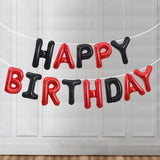 Set Baloane din Folie Metalizata, Vivimall, Model Happy Birthday, Litere de 40 cm, Baloane Party, Ambalaj Individual, Pai, Ata si Adeziv Incluse, Umflare cu Aer sau Heliu, Rosu-Negru - vivimall.ro
