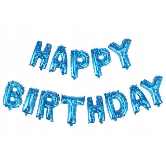 Set Baloane din Folie Metalizata, Vivimall, Model Happy Birthday, Litere de 40 cm, Baloane Party, Ambalaj Individual, Pai, Ata si Adeziv Incluse, Umflare cu Aer sau Heliu, Albastru - vivimall.ro