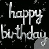 Set Baloane din Folie Metalizată, Vivimall, Model Happy Birthday, 45x85 cm, 45x124cm, Baloane Party, Ambalaj Individual, Pai inclus, Umflare cu Aer sau Heliu, Argintiu - vivimall.ro