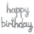 Set Baloane din Folie Metalizată, Vivimall, Model Happy Birthday, 45x85 cm, 45x124cm, Baloane Party, Ambalaj Individual, Pai inclus, Umflare cu Aer sau Heliu, Argintiu - vivimall.ro