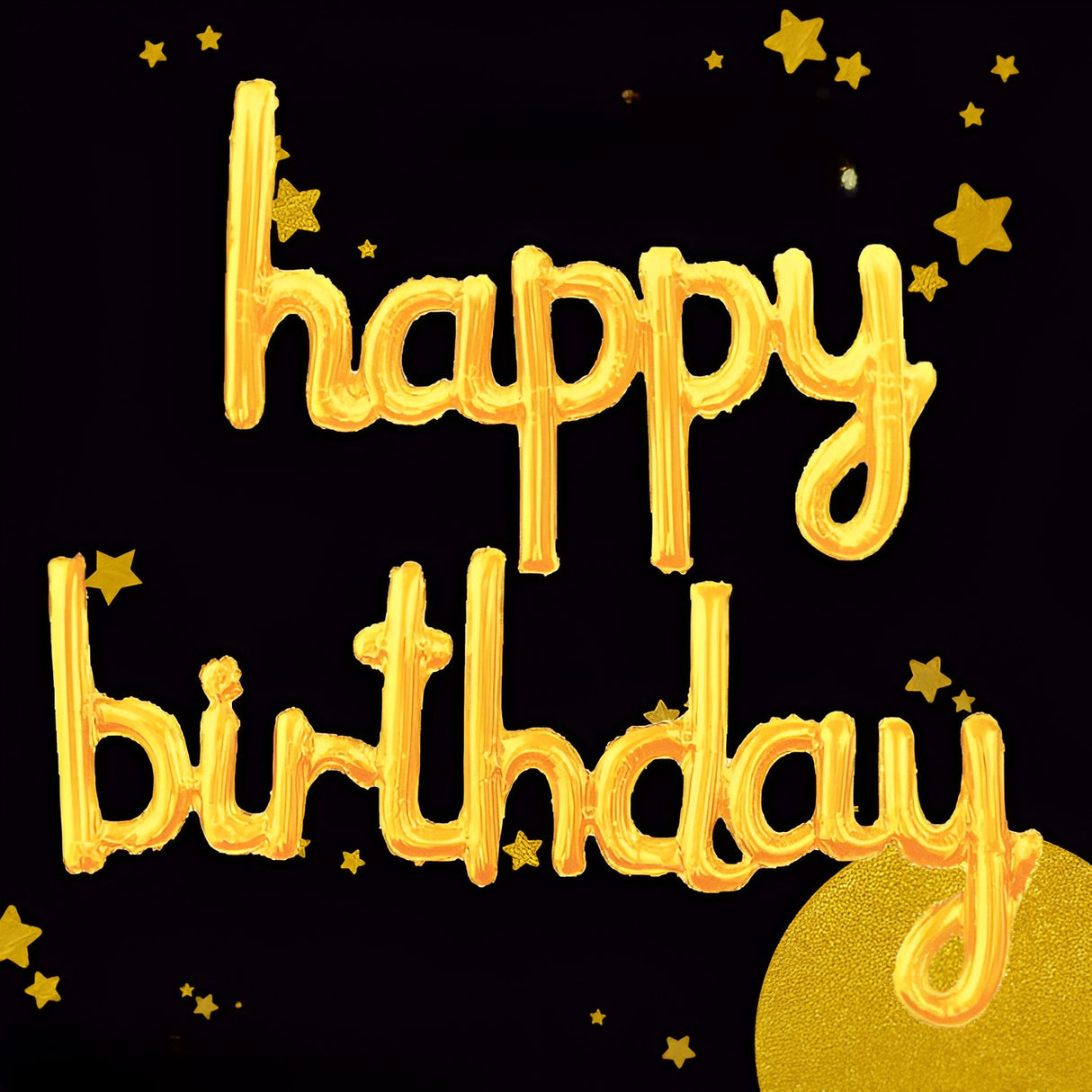 Set Baloane din Folie Metalizată, Vivimall, Model Happy Birthday, 45x85 cm, 45x124cm, Baloane Party, Ambalaj Individual, Pai inclus, Umflare cu Aer sau Heliu, Gold - vivimall.ro