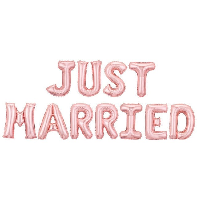 Set Baloane din Folie Metalizata, Vivimall, Model Just Married, Litere de 40 cm, Baloane Party, Ambalaj Individual, Pai, Ata si Adeziv Incluse, Umflare cu Aer sau Heliu, Roz - vivimall.ro