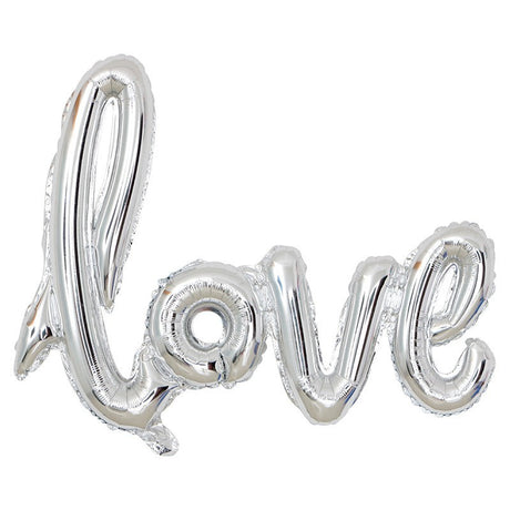Set Baloane din Folie Metalizata, Model Love Scris de Mana, 102x65 cm, Baloane Ziua Indragostitilor, Ambalaj Individual, Pai inclus, Umflare cu Aer sau Heliu, Argintiu - vivimall.ro