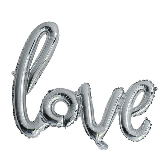 Set Baloane din Folie Metalizata, Model Love Scris de Mana, 102x65 cm, Baloane Ziua Indragostitilor, Ambalaj Individual, Pai inclus, Umflare cu Aer sau Heliu, Argintiu - vivimall.ro