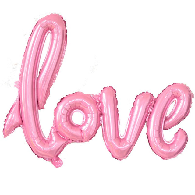 Balon din Folie Metalizata, Vivimall, Model Love scris de mana, 102x65 cm, Tematica Ziua Îndrăgostiților, Ambalaj Individual, Pai Inclus, Umflare cu Aer sau Heliu, Roz - vivimall.ro
