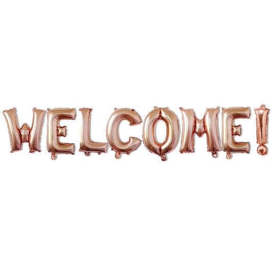 Set Baloane din Folie Metalizata, Vivimall, Model WELCOME!, Litere de 40 cm, Baloane Party, Ambalaj Individual, Pai Inclus, Umflare cu Aer sau Heliu, Roz - vivimall.ro