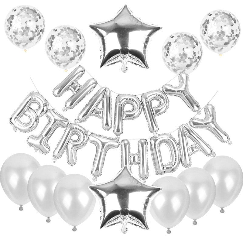 Set Baloane Din Folie Metalizata Si Baloane Din Latex, Baloane Happy Birthday, 4 Baloane Latex Confetti, 6 Baloane Latex Roz, 2 Baloane Folie Steluta, 40Cm - vivimall.ro