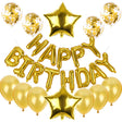 Set baloane din folie metalizata si baloane din latex, baloane HAPPY BIRTHDAY, 4 baloane latex Confetti, 6 baloane latex Roz, 2 baloane folie Steluta, 40cm, Gold - vivimall.ro